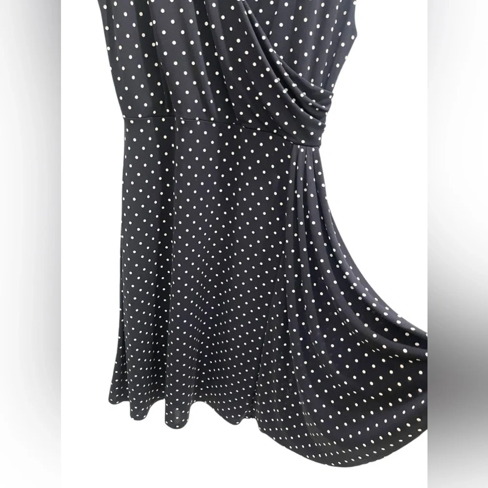 Talbots Polka Dots Ruched Midi Dress Navy Blue & White Woman’s Size XL - Picture 8 of 11
